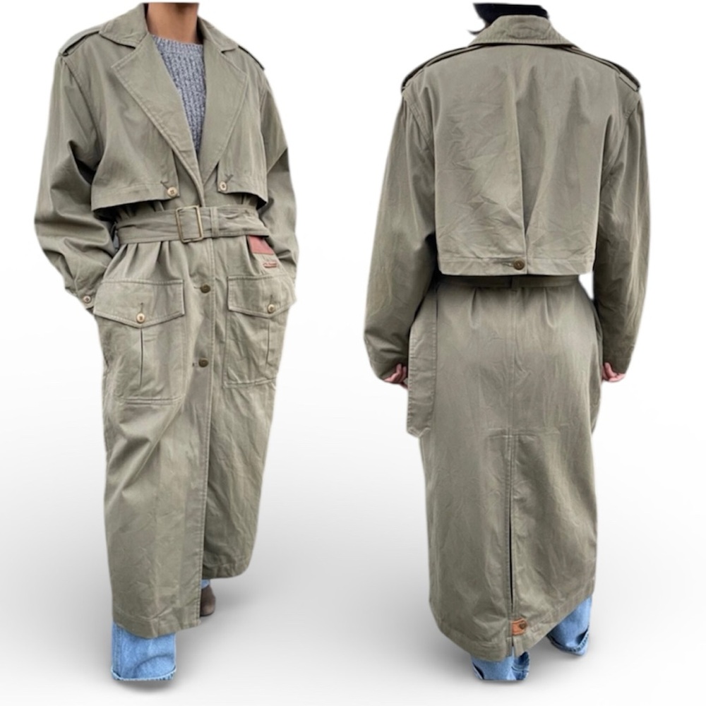 Vintage Olive Green Trench Coat UNISEX - Picture 2 of 9